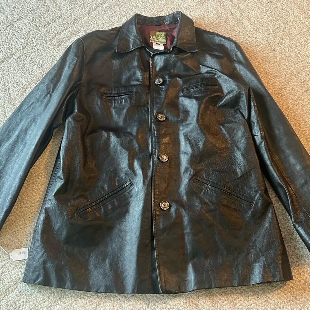 Diesel Leather Jacket Men’s XXL Black Hip Length 2XL Green Label Button Up